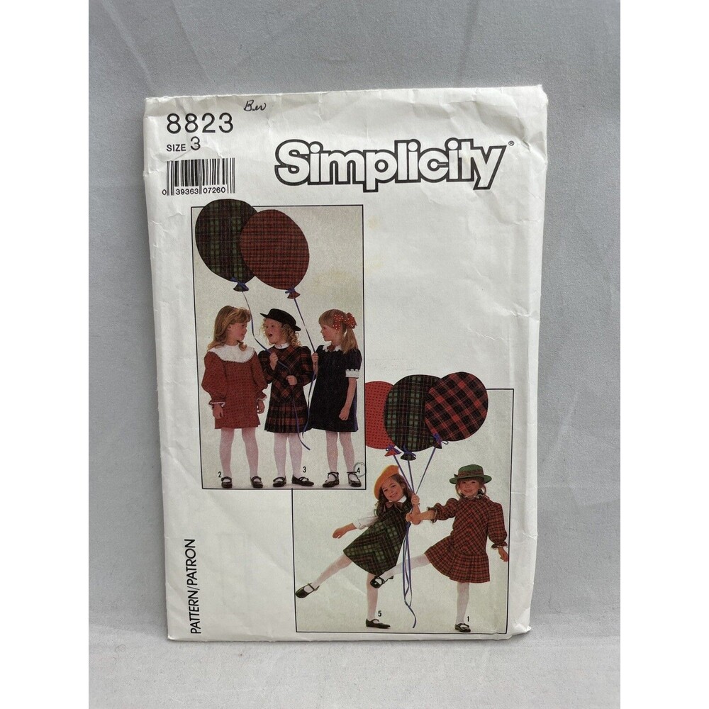Simplicity 8823 Child's Bias Dress Pattern Size 3 Sleeve Neck Variations
